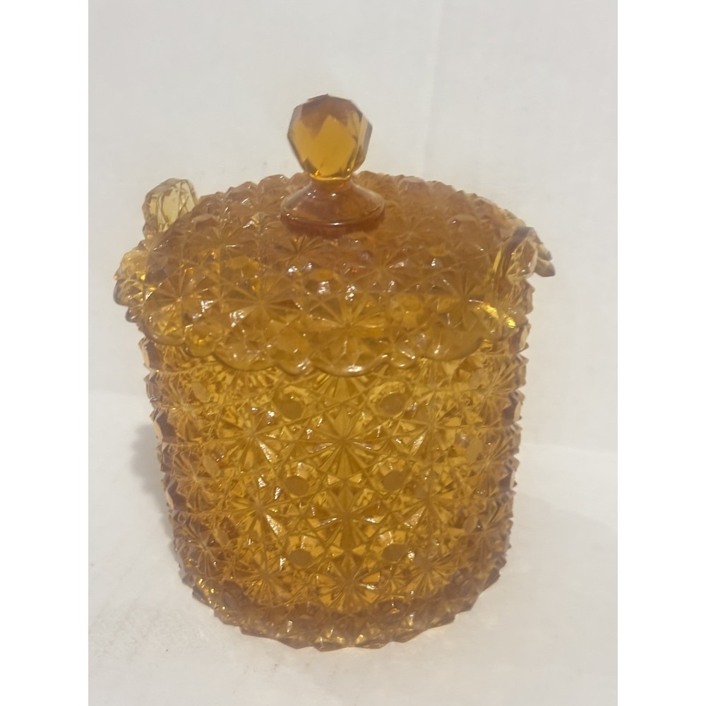 Vintage Fenton Daisy and Button‎ Amber Glass Candy Jar Basket  Notched Lid RARE